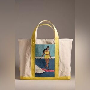 Anthropologie Celandine Beaded Large Canvas Beach Summer Tote Bag NWT